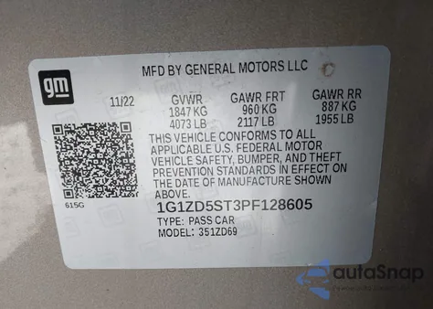 2023 Chevrolet Malibu Fwd 1Lt из США, поврежденный, VIN 1G1ZD5ST3PF128605